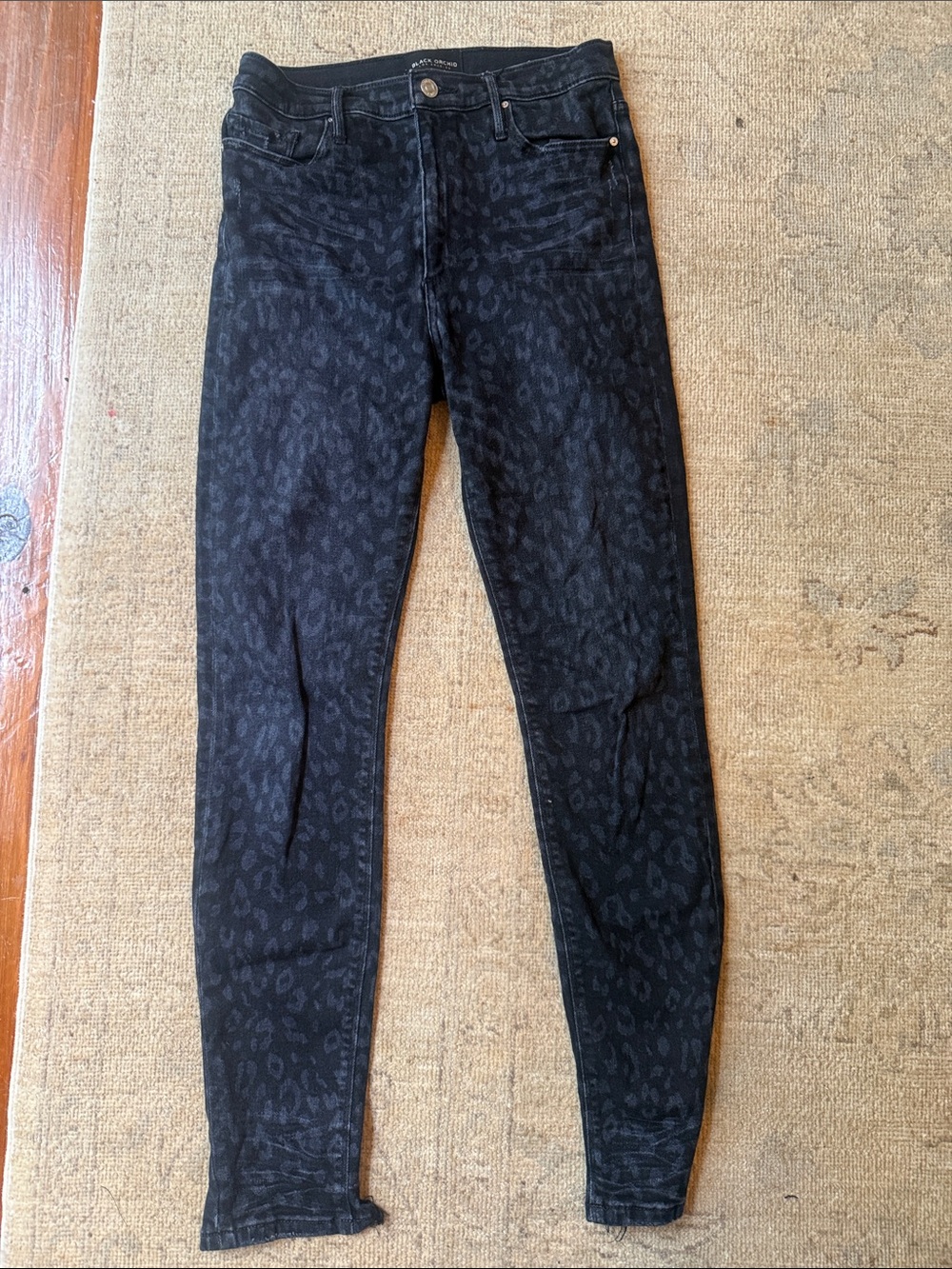 Black Orchid Denim Black Leopard-Print Skinny Jeans